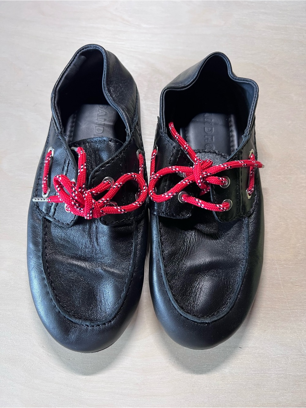Sandro Women's Boat Shoe Loafers Black Leather Casual Red Laces 38 - Picture 3 of 11